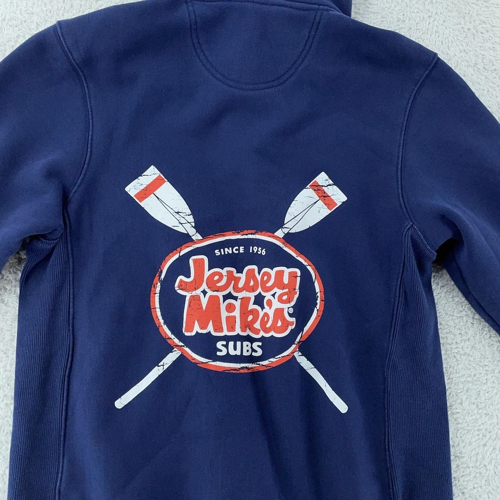 Jersey Mike's Subs Hoodie‎ Mens Medium Navy Blue Pullover Sandwich Restaurant